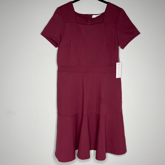 NEW Rachel Parcell Burgundy Square Neck Fit &‎ Flare Dress L Christmas Party - Picture 2 of 9